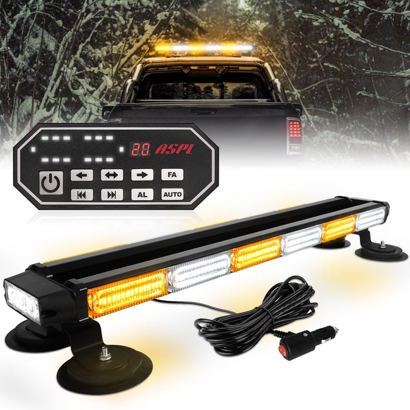 ASPL 26inch 126 LED Emergency Rooftop Strobe Lights Bar w/Controller Double Side Warning Hazard Snow Plow Flashing Light Traffic Advisor Safety Light for Work Trucks Vehicles Tow Pickup(Amber/White) - Image 1